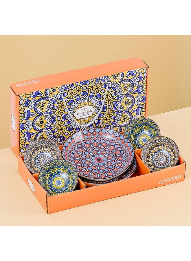 Underglaze Color Bohemian Tableware Set Ceramic Bowl Set Bowl Gift Box Event Tableware Souvenir